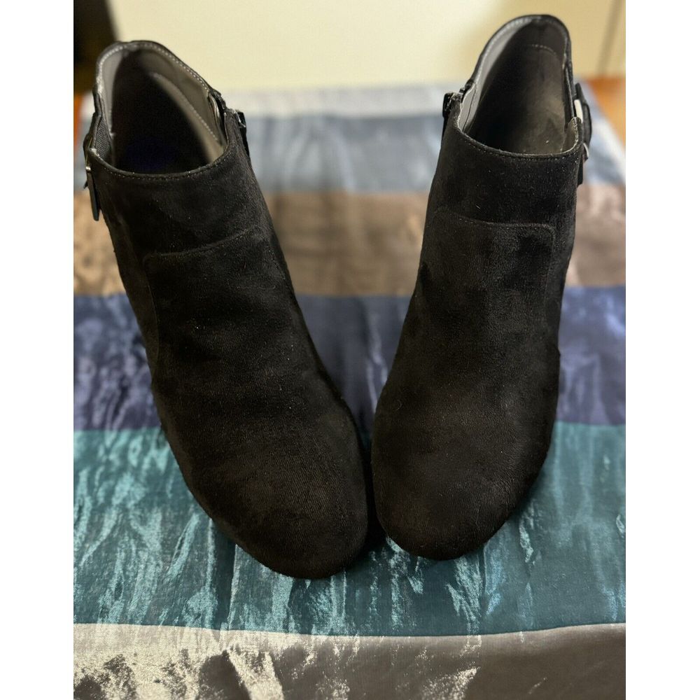 Aerosoles Boot Womens 8.5 M  Ankle Bootie Buckle‎ Black Fabric Zipper